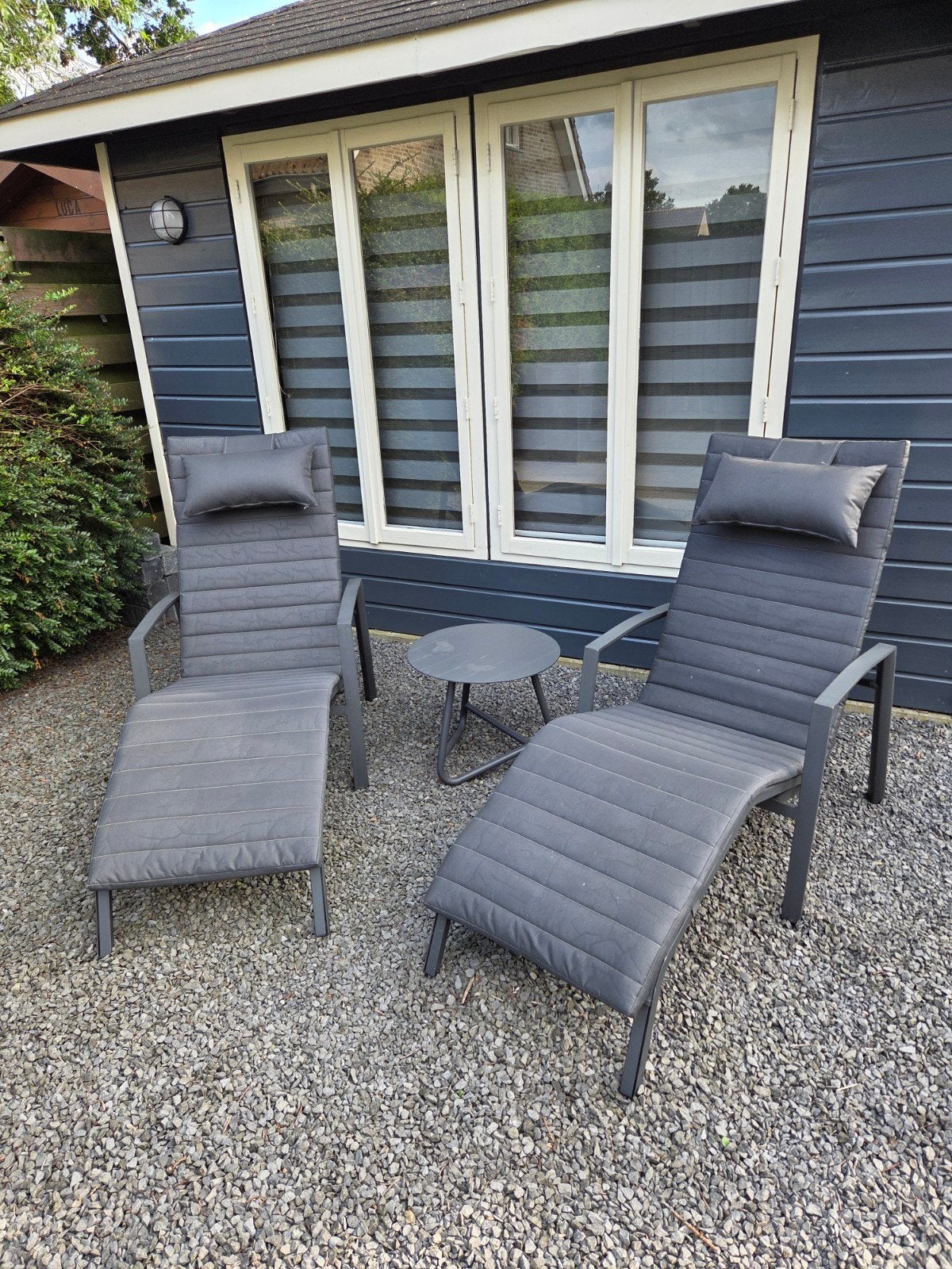 Luxe ligstoelen incl. tafeltje, Ophalen, Gebruikt, Aluminium