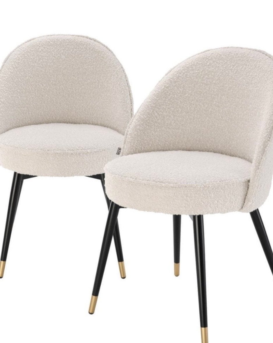 Eichholtz Cooper eetkamerstoelen - 4 stuks - Bouclé Cream, Huis en Inrichting, Ophalen, Overige kleuren, Zo goed als nieuw, Vier