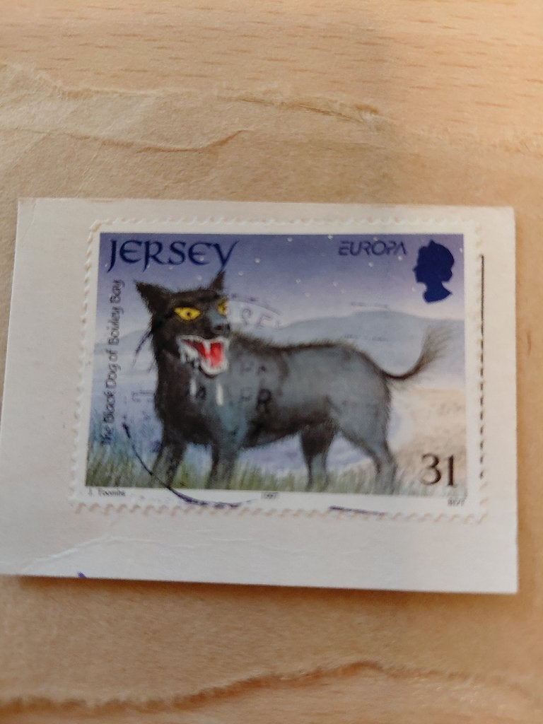 1997 Jersey Europazegel black dog spookhond zwarte hond, Verzenden, Overige landen, Gestempeld