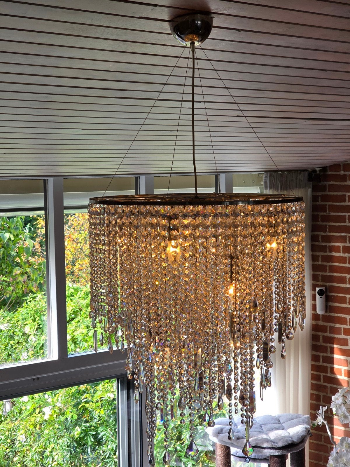 Moderne Kroonluchter met Kristallen Kettingen, Ophalen, Gebruikt, Overige fittingen, Modern, Luxe, Kristal