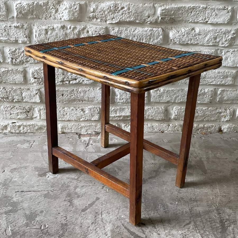 rotan/pitriet bijzettafeltje jr. 50 vintage, Minder dan 45 cm, Minder dan 55 cm, Vintage, Ophalen of Verzenden