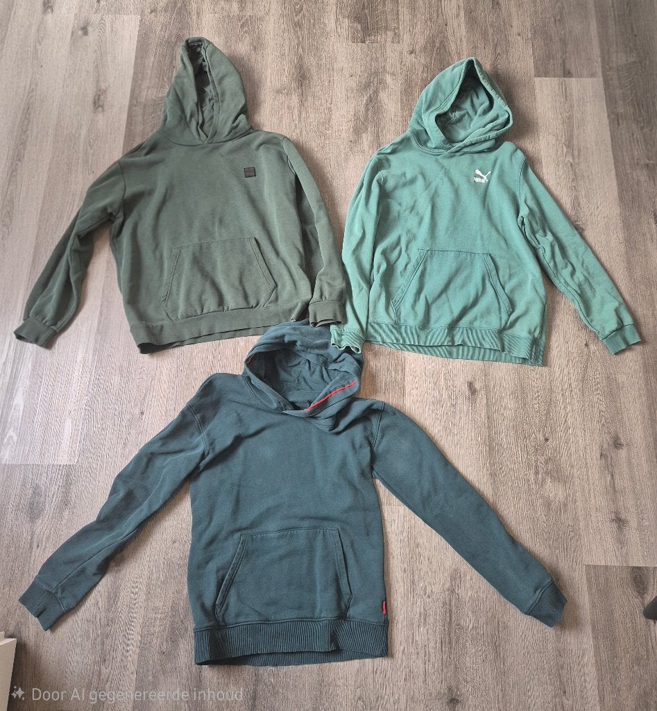 Drie groene Hoodie’s Retour, Puma en Scotch & Soda maat 164, Kinderen en Baby's, Ophalen of Verzenden, Zo goed als nieuw, Jongen