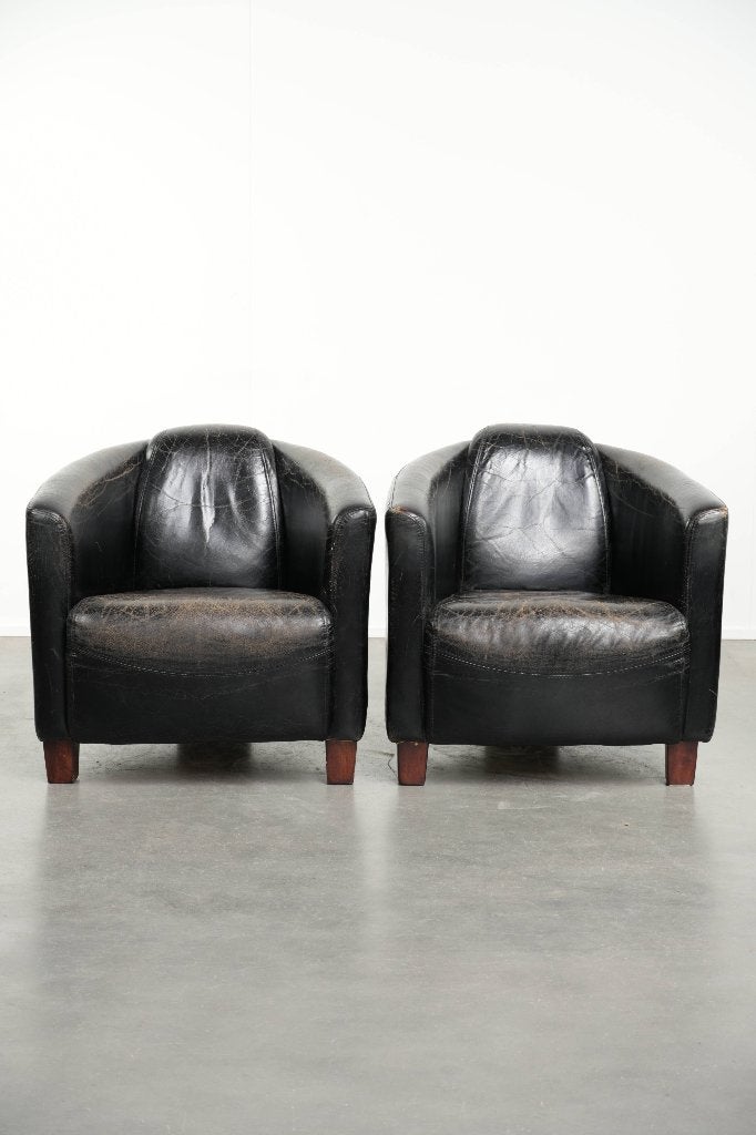 Set van twee vintage rundleren Aviator design fauteuils, Ophalen, Gebruikt, Aviator, .