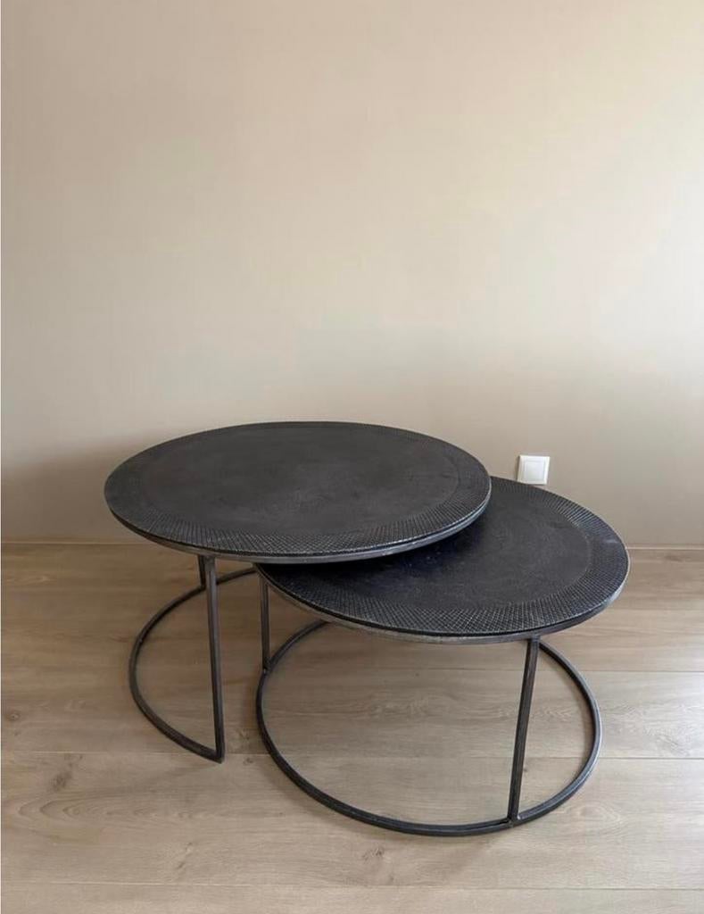 Set van 2 metalen salontafels, Ophalen, Gebruikt, Rond, 50 tot 100 cm