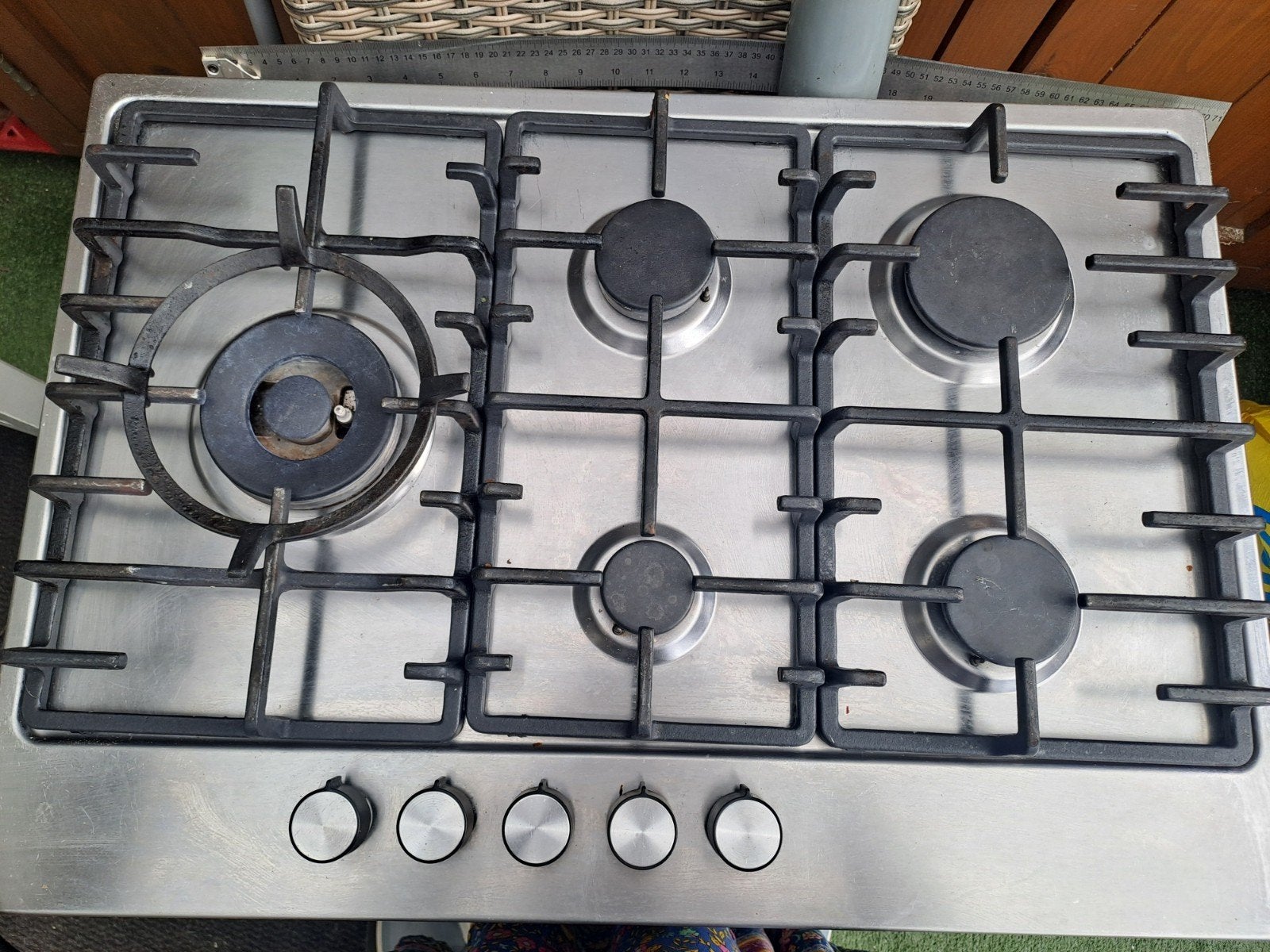 RVS inbouw gasplaat met 5 Kookzones - Gebruikt, Witgoed en Apparatuur, Ophalen, Gebruikt, Gas, Vrijstaand