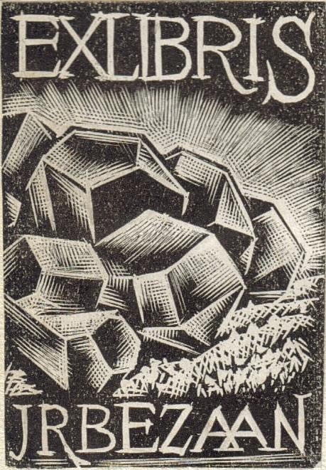 Jo Bezaan houtsnede "Ex-libris J. R. Bezaan", Ophalen, 4 cm, 5 cm, Ex libris