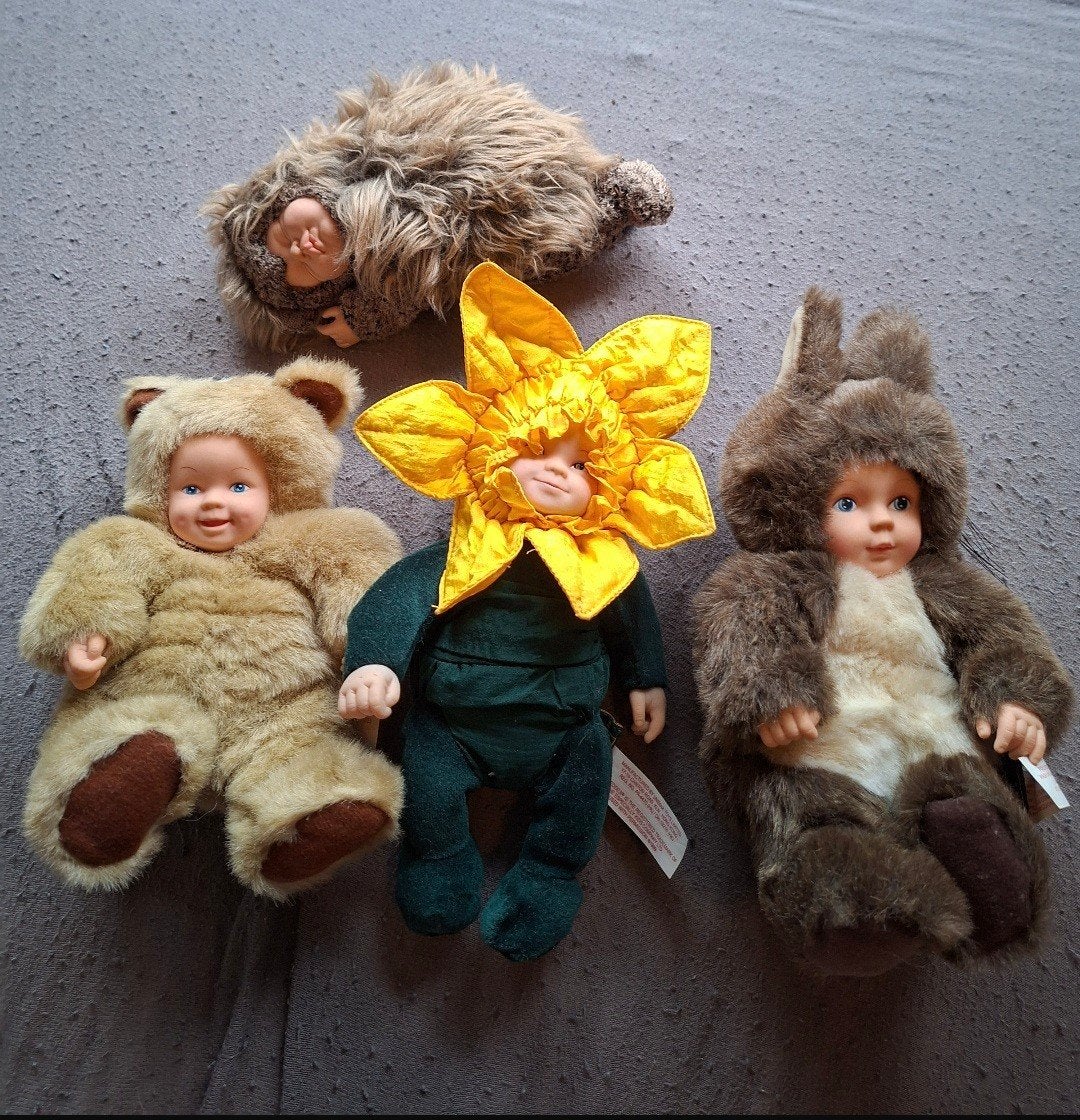 4 Anne Geddes poppen: Eekhoorn, Zonnebloem, Beer en Egel, Verzenden, Zo goed als nieuw, Overige typen