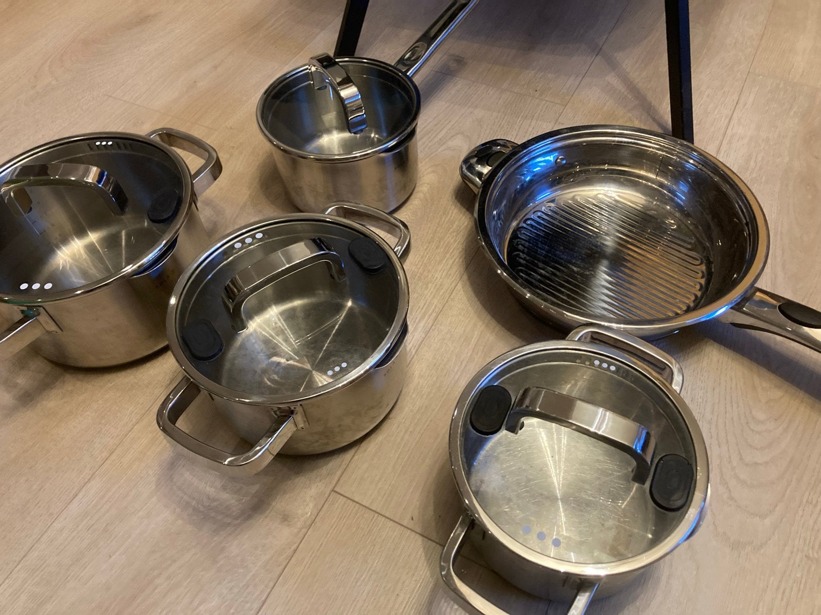 Sola pannenset - RVS pannen met deksels, Gebruikt, Met deksel, Pannenset, Ophalen of Verzenden