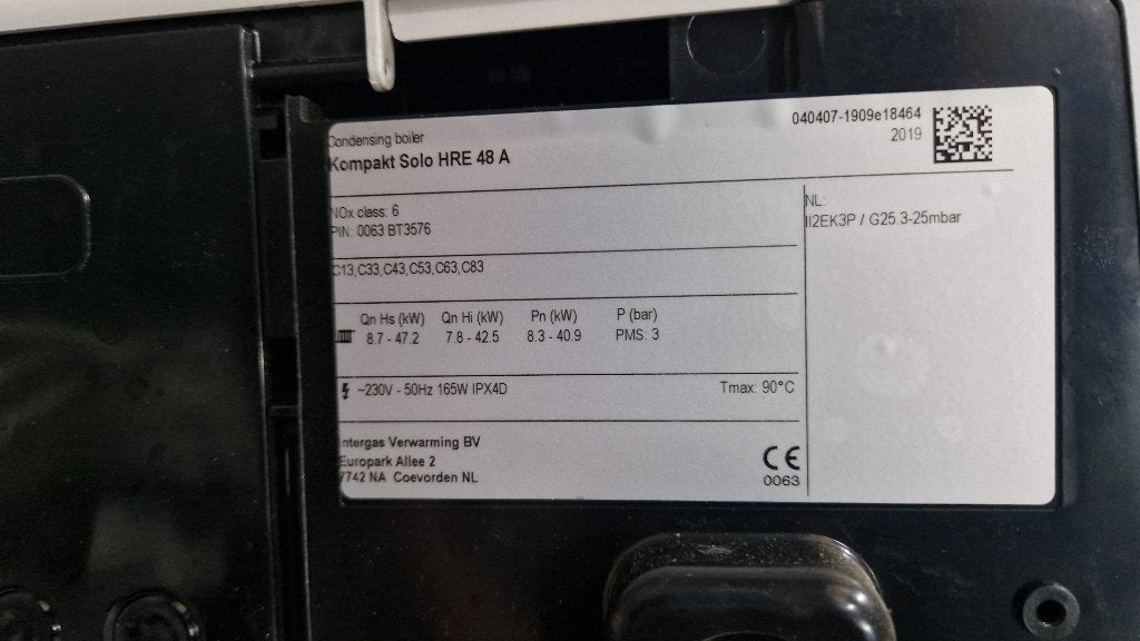 Intergas ketel condens boiler Kompakt Solo HRE 48A. ( 349 ), Ophalen, Gebruikt, 20 tot 100 liter, Boiler
