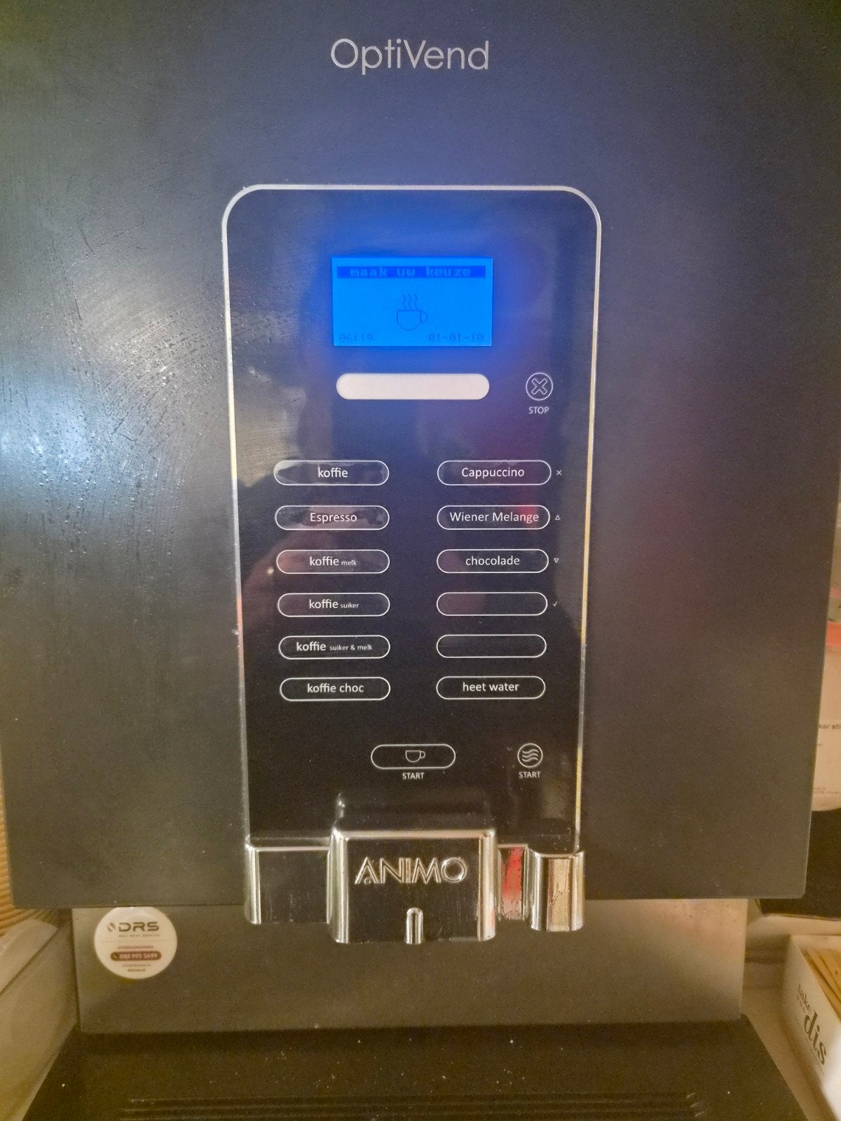 OptiVend Animo Koffiemachine - Diverse Dranken, Ophalen, Gebruikt, Gemalen koffie, 10 kopjes of meer