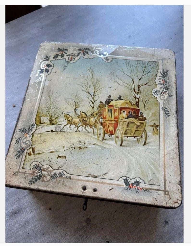 Vintage Groot metalen van Melle blik met slot en sleutel, Verzamelen, Blikken, Ophalen of Verzenden, Gebruikt, Overige, Overige merken