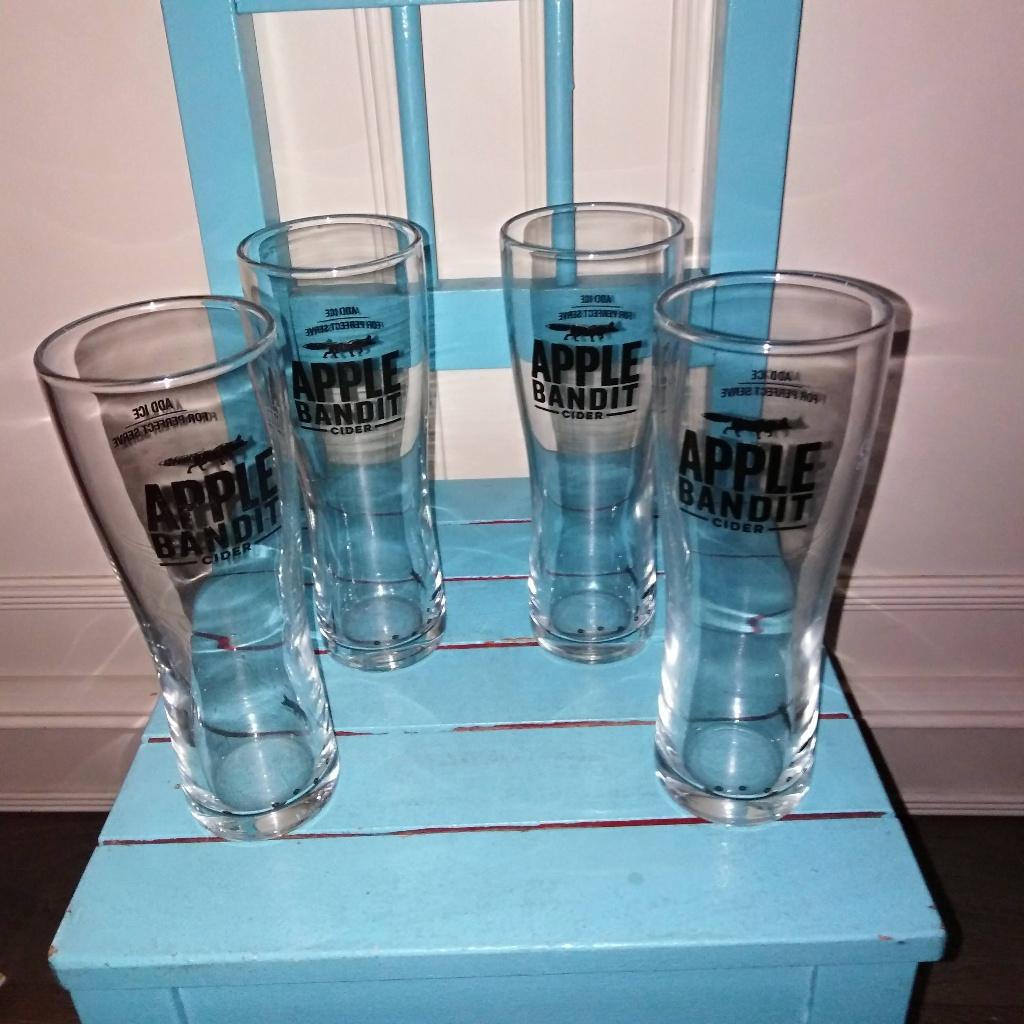 Apple Bandit cider glazen 4 stuks, Ophalen, Glas of Glazen, Gebruikt, Glas