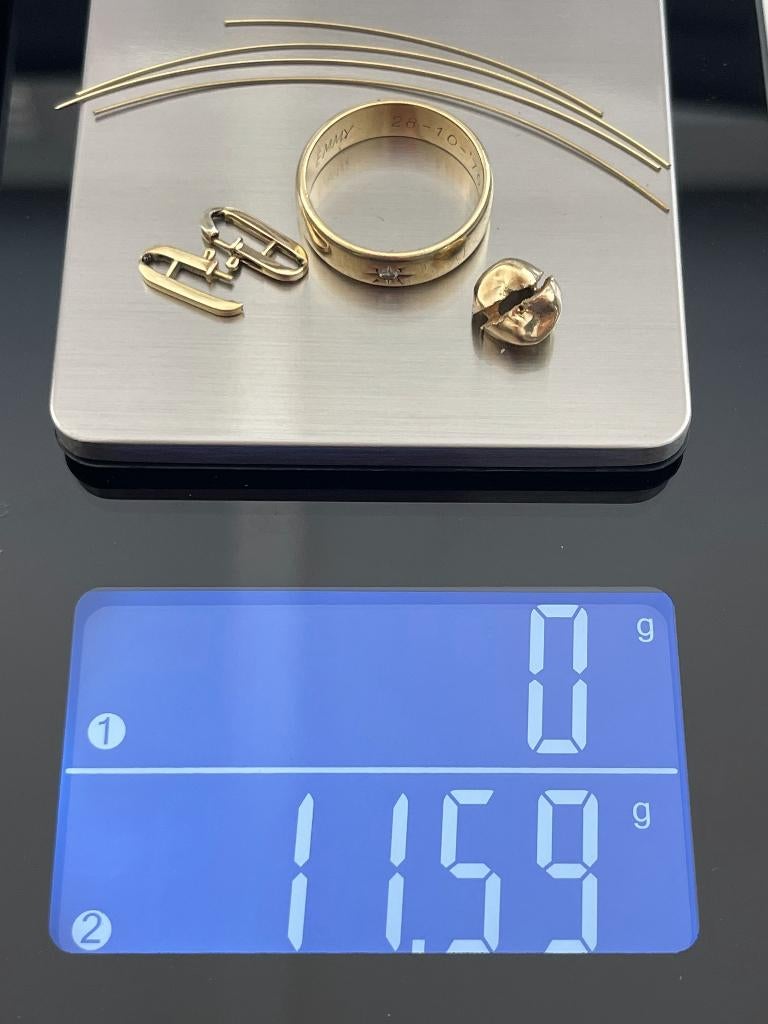 Sloopgoud, gouden ring met diamant, gouden kies, goud draad, Ophalen of Verzenden, Goud