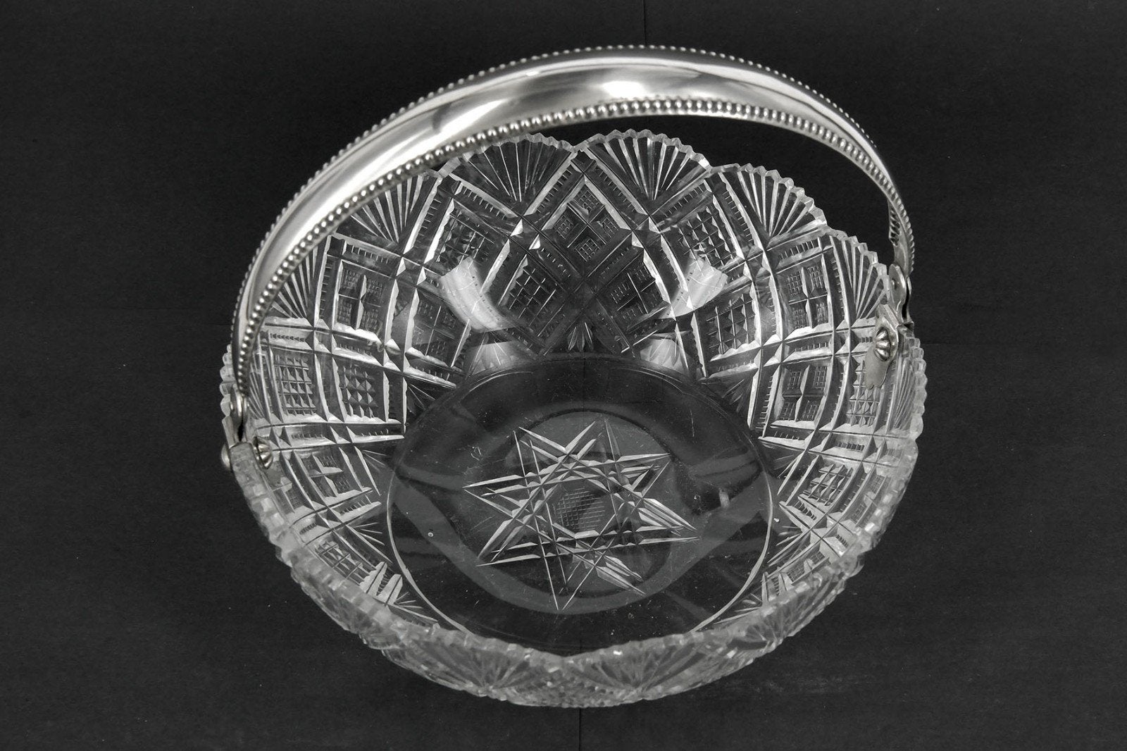 ANTIEKE KRISTALLEN  SCHAAL,  ZILVEREN HENGSEL, Antiek en Kunst, Ophalen of Verzenden, Zilver