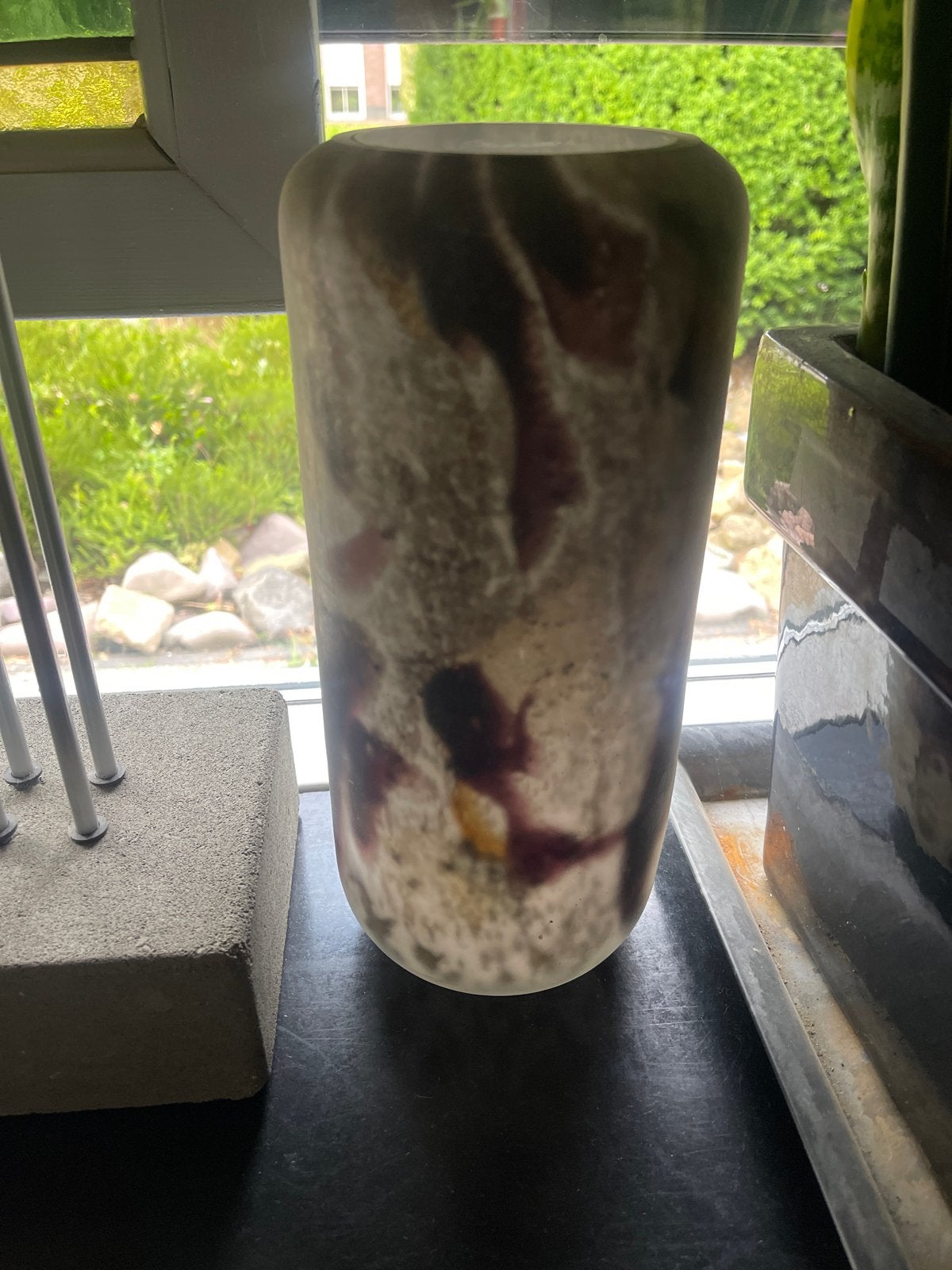 Handgemaakte Vaas Mat Glas Grijs Aubergine 30cm, Ophalen of Verzenden