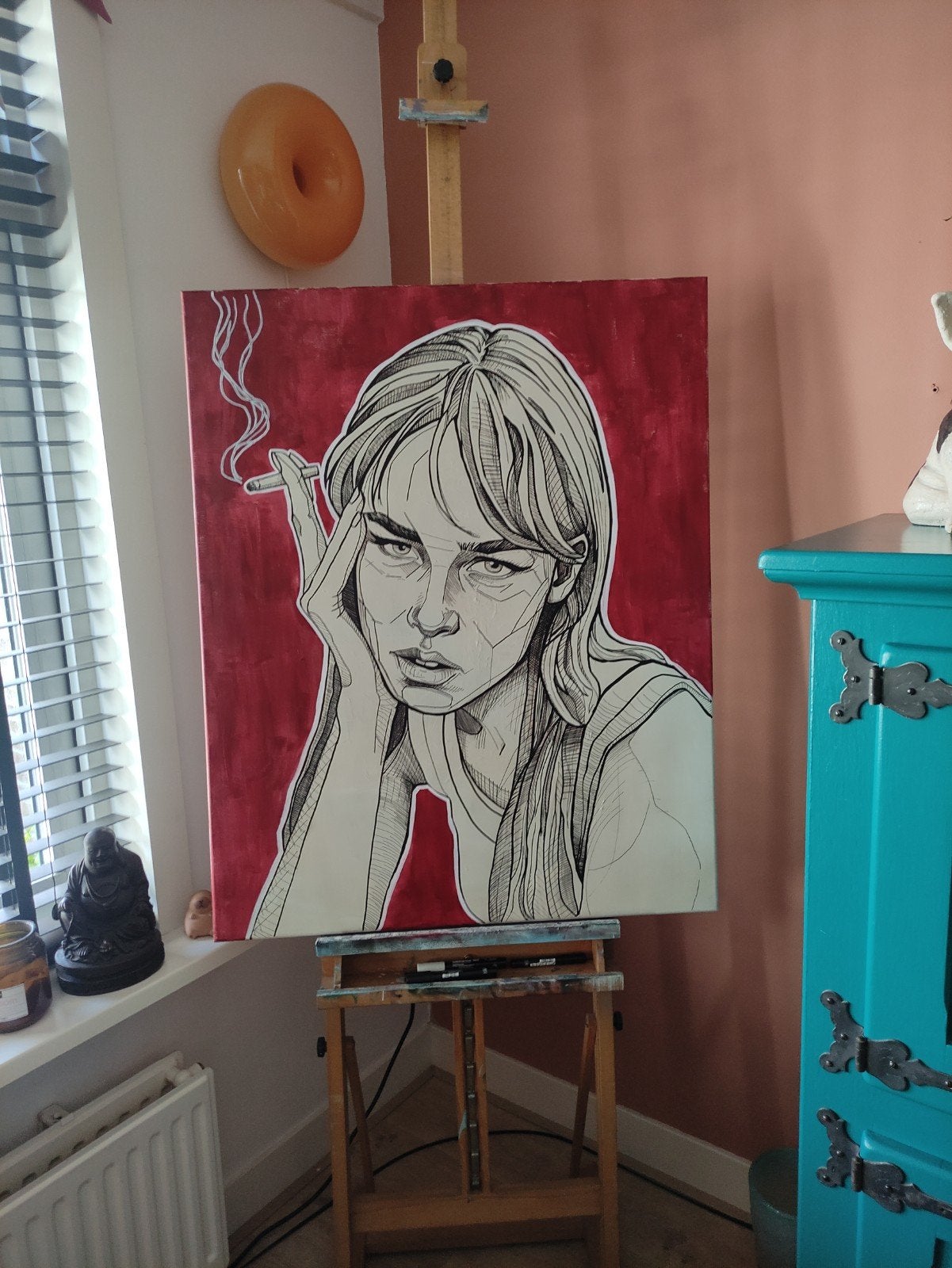 Tekening op linnen, Handgeschilderd, Ophalen of Verzenden, Overige materialen, Overige technieken