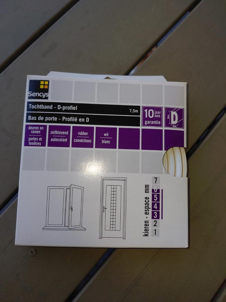 Sencys Tochtband D-profiel wit 7,5m zelfklevend rubber, Ophalen