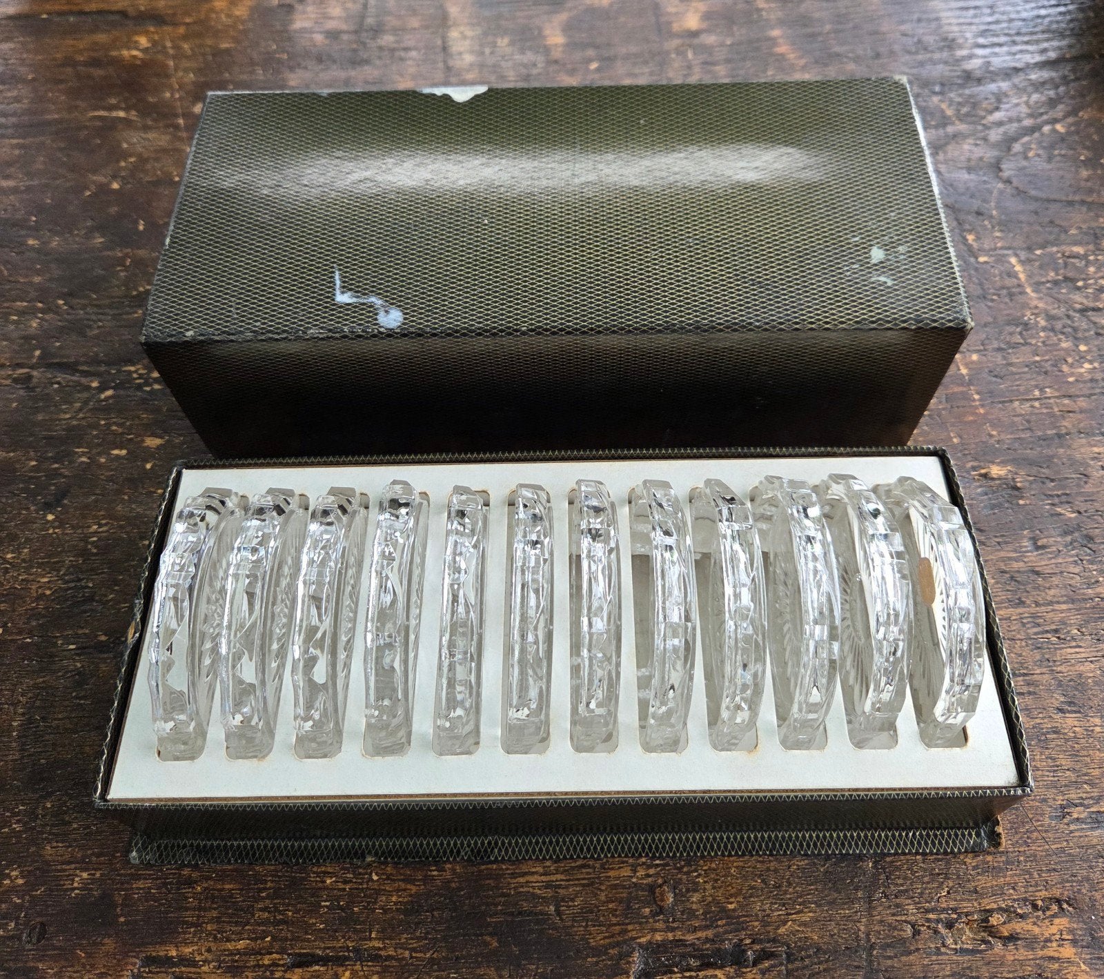 12 Vintage Bohemia kristallen onderzetters – incl. doos, Ophalen of Verzenden
