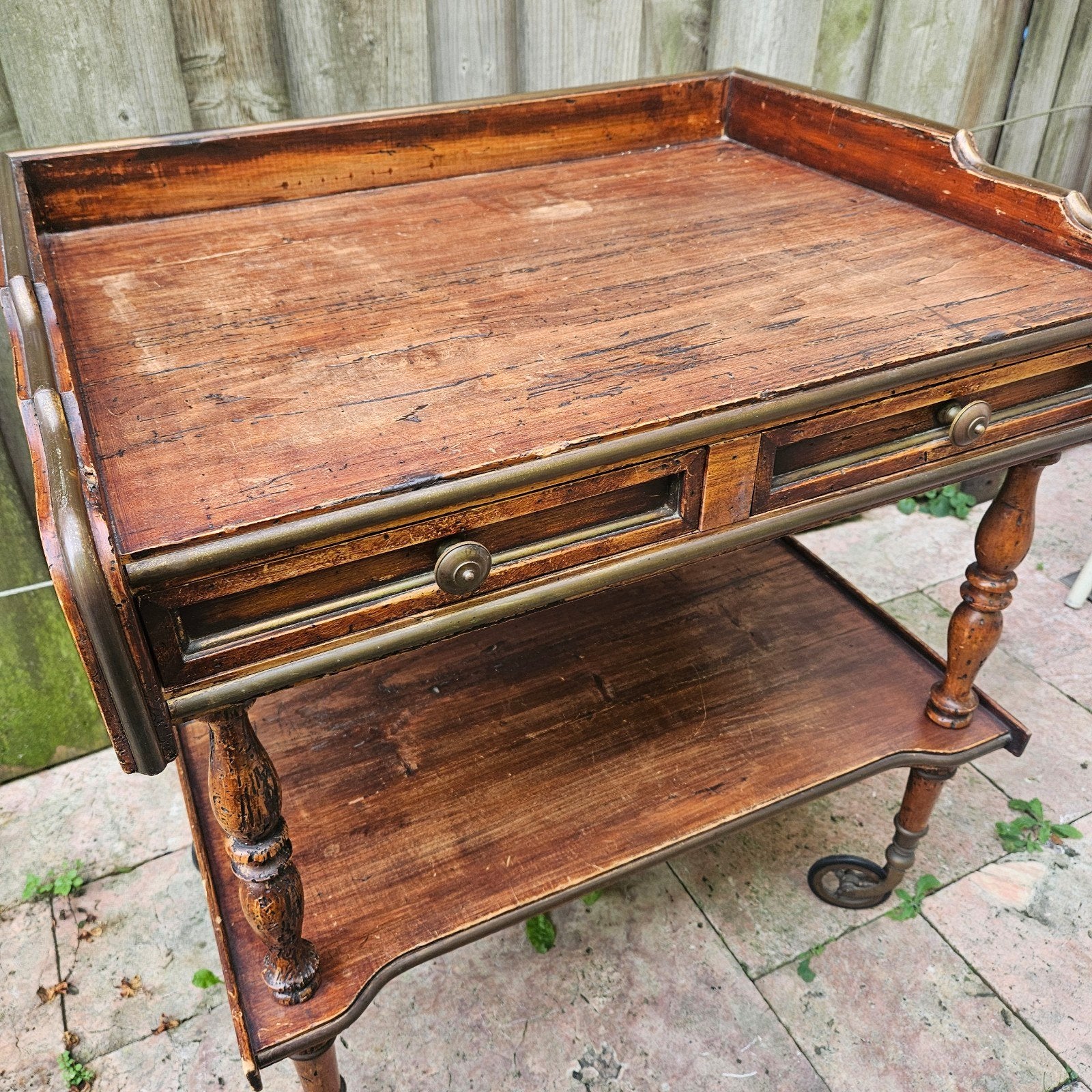 Antieke houten theewagen met lades en wielen, Antiek en Kunst, Ophalen