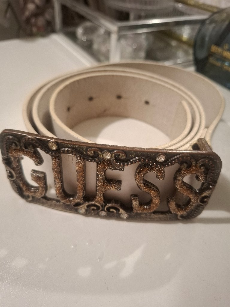 Vintage origineel GUESS riem, Kleding | Dames, Riemen en Ceinturen, Ophalen of Verzenden, Gedragen, Wit, Echt leder