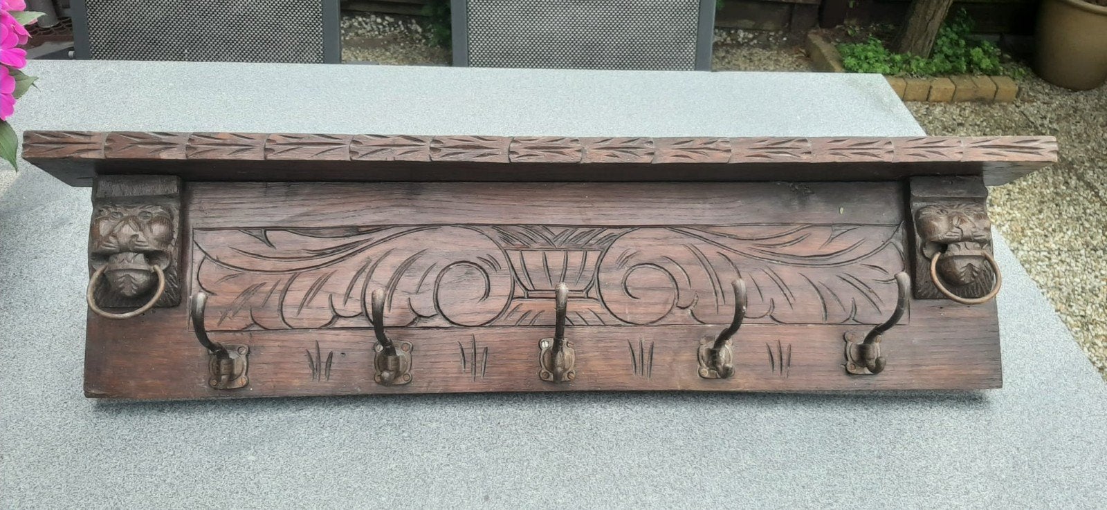 Antieke houten kapstok met gesneden details, Gebruikt, Minder dan 100 cm, Hout, Ophalen