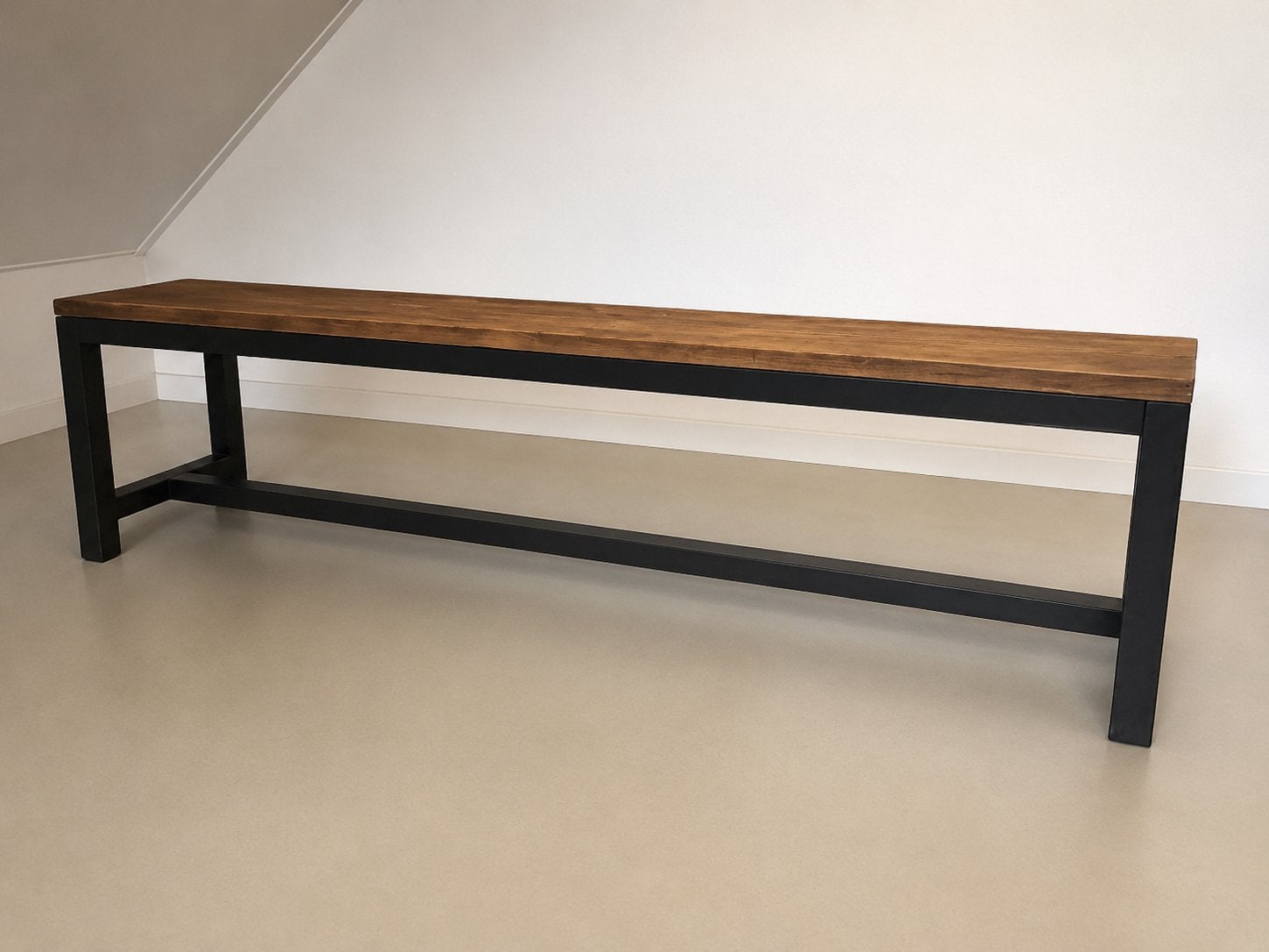 Industriële eetkamerbank - hout & staal - 170 cm, Ophalen, Zo goed als nieuw, Rechthoekig, 150 tot 200 cm