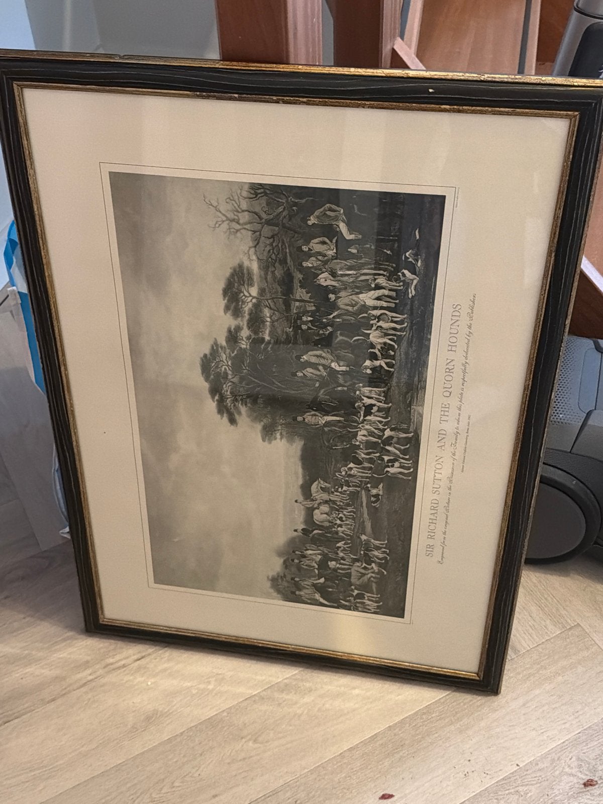 Klassieke ingelijste prent met jachttafereel, Dieren, Klassiek, Print, Papier