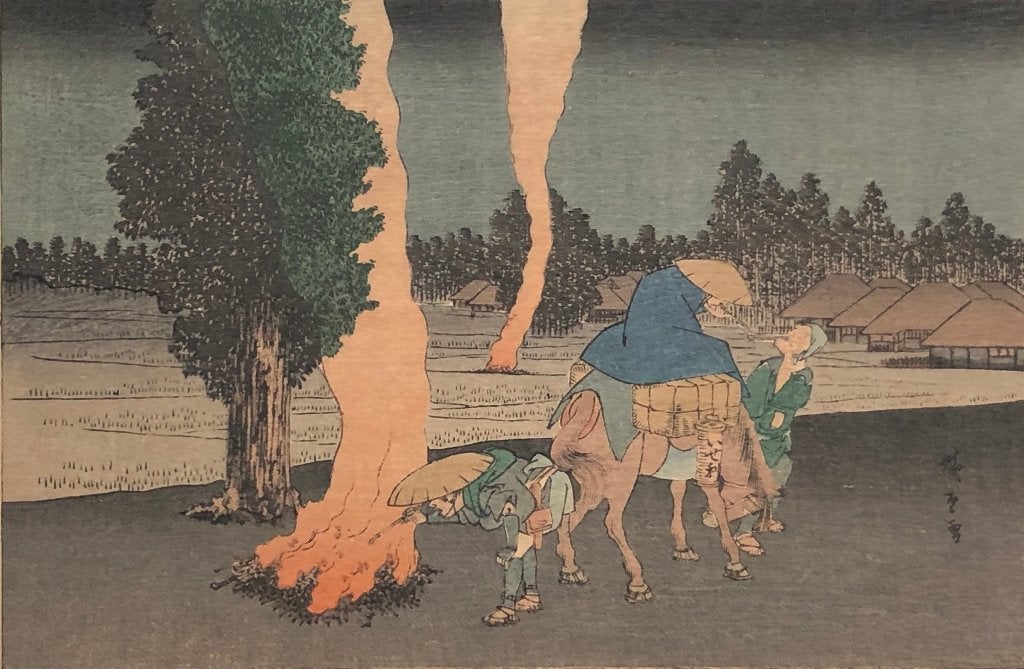 Hiroshige houtsnede late editie ca. 1890 - 3, Antiek en Kunst, Dagelijks leven, Ophalen of Verzenden, Met passe-partout, Houtsnede