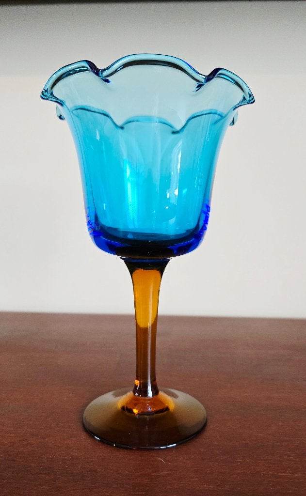 Theelichthouder blauw en amber kleurig, Verzenden
