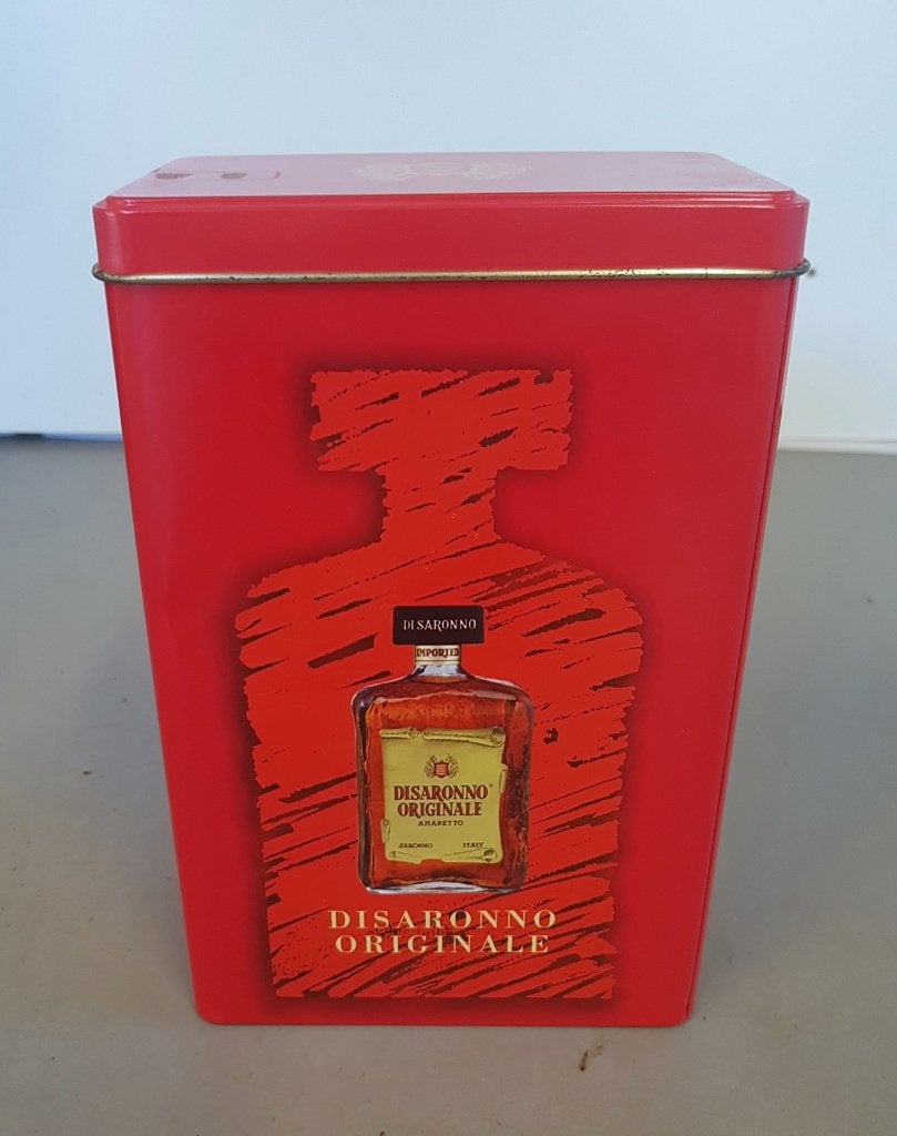 Bewaarblik / opbergblik Disaronno Originale - Amaretto, Verzamelen, Ophalen of Verzenden, Gebruikt, Overige