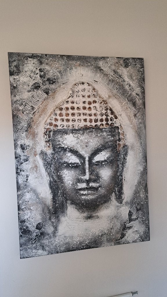 Boeddha schilderij met textuur, 100x70cm, Ophalen, Overig onderwerp, Gemengde techniek, Overige materialen