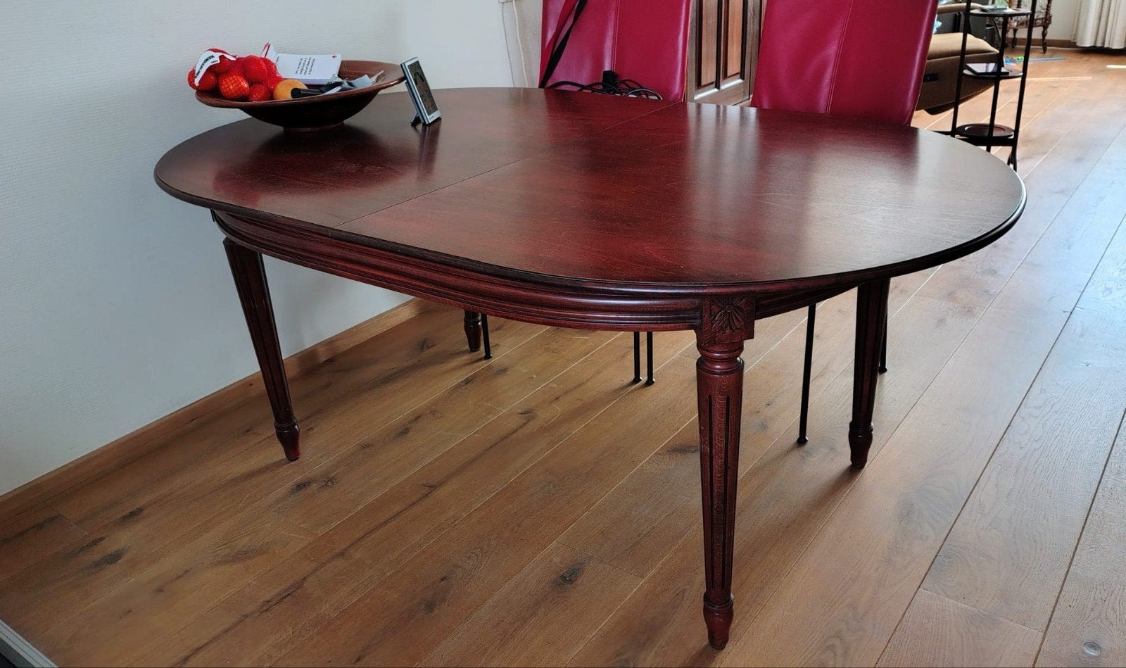 Klassieke mahonie eettafel - uitschuifbaar (180/220x110), Ophalen, Gebruikt, 100 tot 150 cm, Klassiek