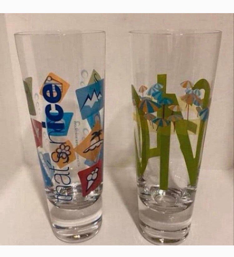 2 Glazen Olivier Hartmann-That’s nice/Evelin Roth-Long., Ophalen of Verzenden, Zo goed als nieuw, Frisdrankglas