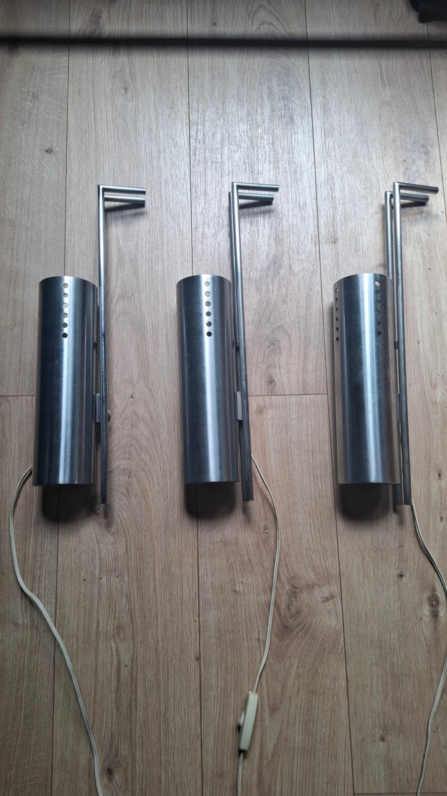 Set van 3 aluminium wandlampen raak?, Huis en Inrichting, Gebruikt, Indirect licht, E14 (klein), Ophalen of Verzenden