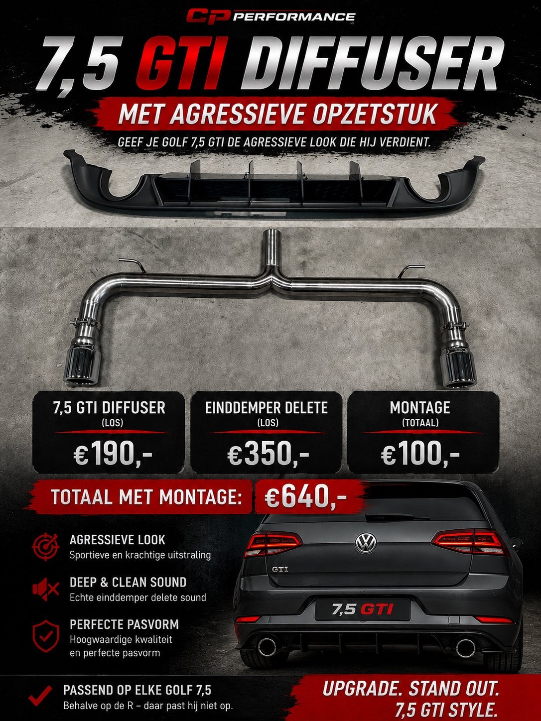 Golf 7.5 gti agressieve diffuser + einddemper, Ophalen of Verzenden