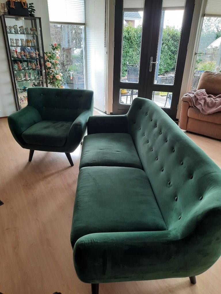 groene bank, Huis en Inrichting, Banken | Bankstellen, Gebruikt, Minder dan 75 cm, Driepersoons, Rechte bank