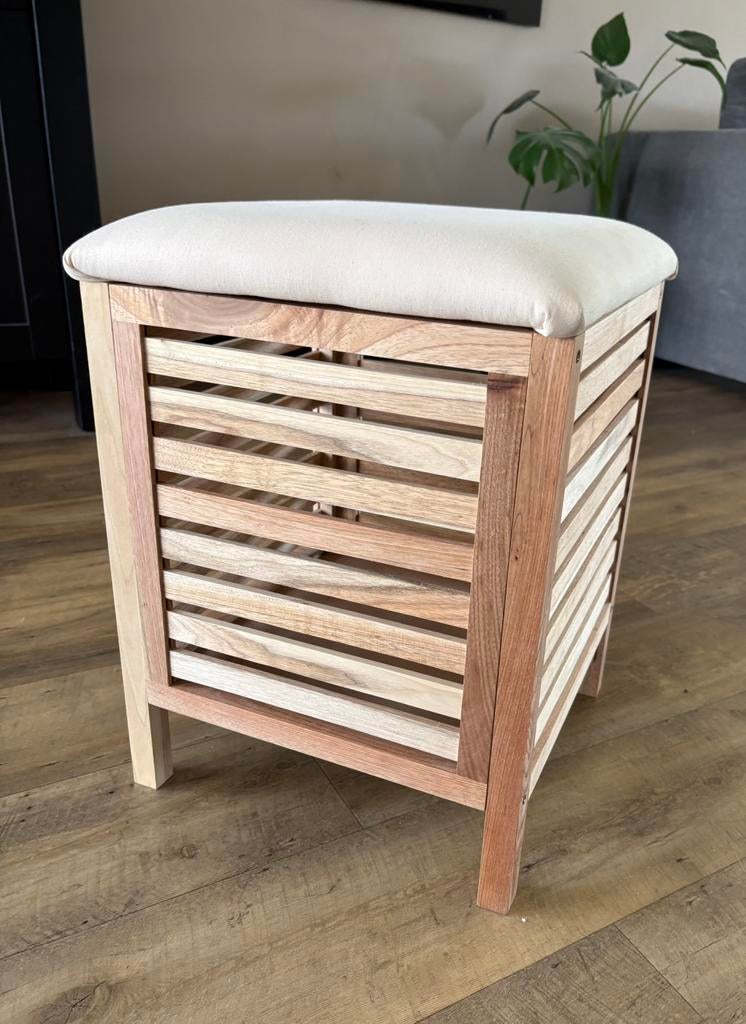 Bamboe houten wasmand poef nieuw!, Huis en Inrichting, Ophalen of Verzenden, Zo goed als nieuw, 50 tot 100 cm, Minder dan 50 cm