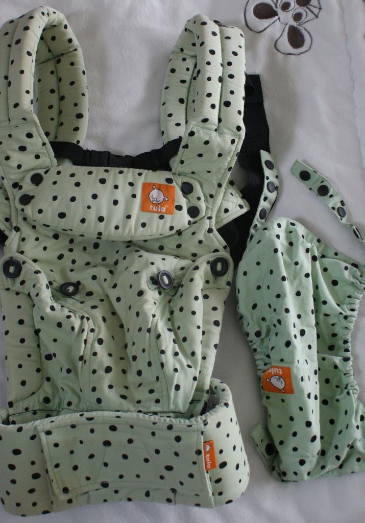 Tula draagzak mintgroen met zwarte stippen – 3,2 tot 20 kg, Overige merken, Gebruikt, Buik of Rug, Ophalen of Verzenden
