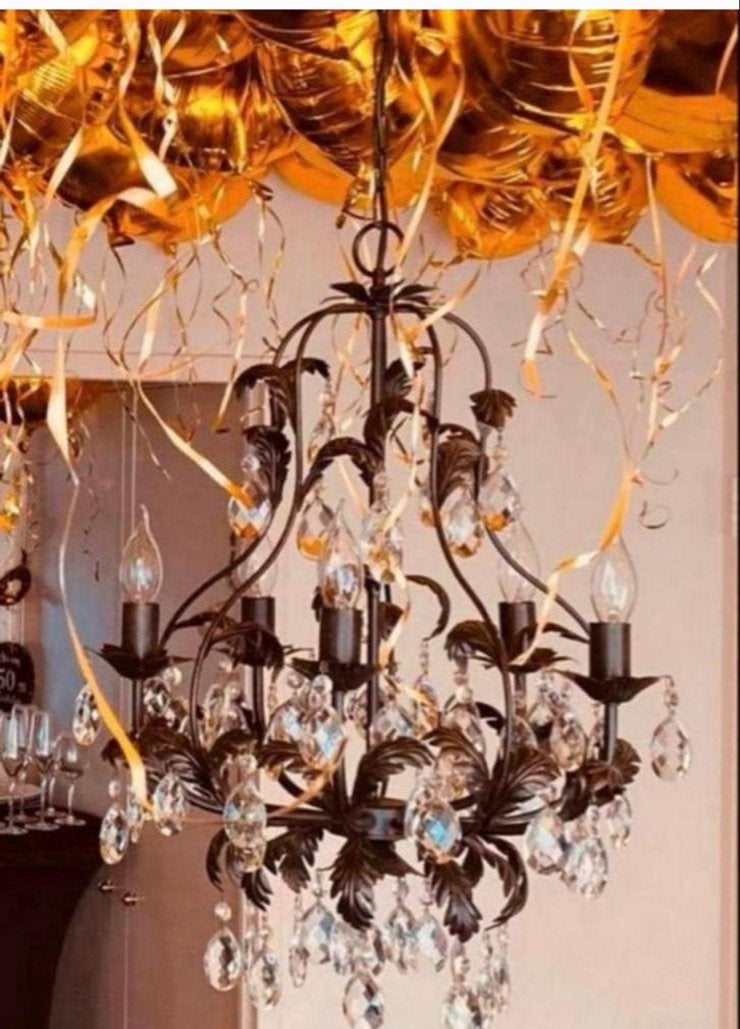 Prachtige Franse kroonluchter met 5 lampen, Huis en Inrichting, Lampen | Kroonluchters, Ophalen, Zo goed als nieuw, Glas, E14 (klein)