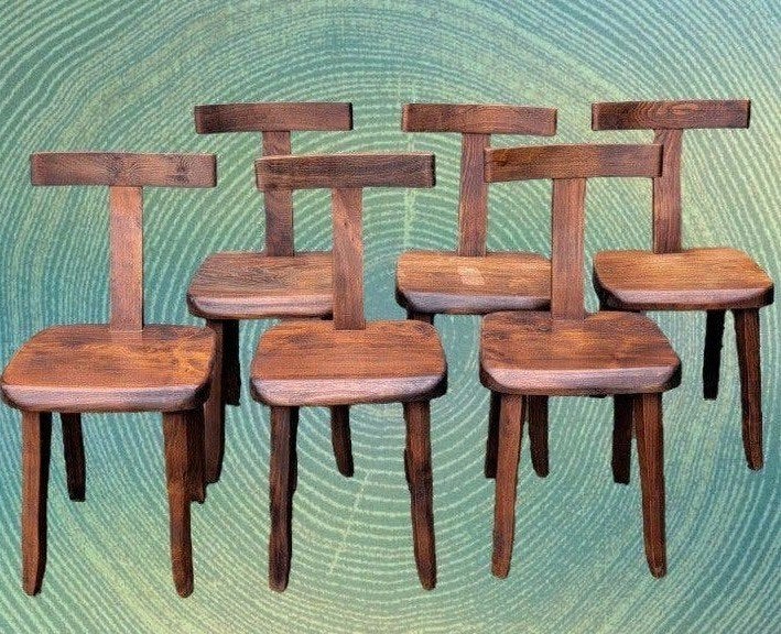 Set van 6 Brutalistische "T" stoelen Olavi Hanninen, Antiek en Kunst, Ophalen of Verzenden