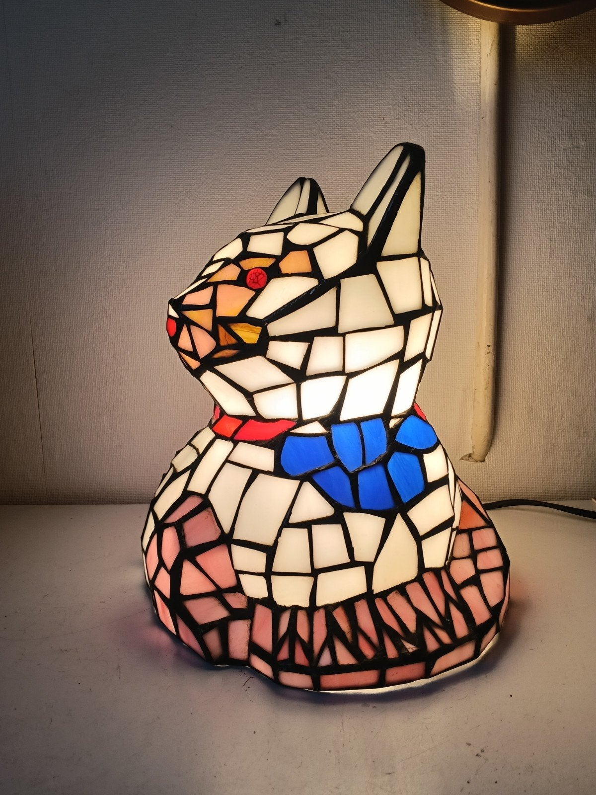 Vintage Tiffany Stijl Kattenlamp - Uniek Glas-in-lood Design, Ophalen of Verzenden