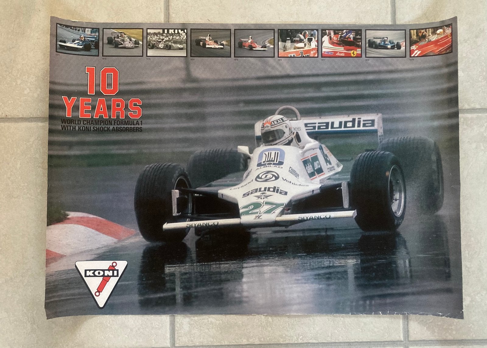 Poster 10 jaar Koni (Alan Jones), Verzamelen, Ophalen of Verzenden, Gebruikt, Formule 1