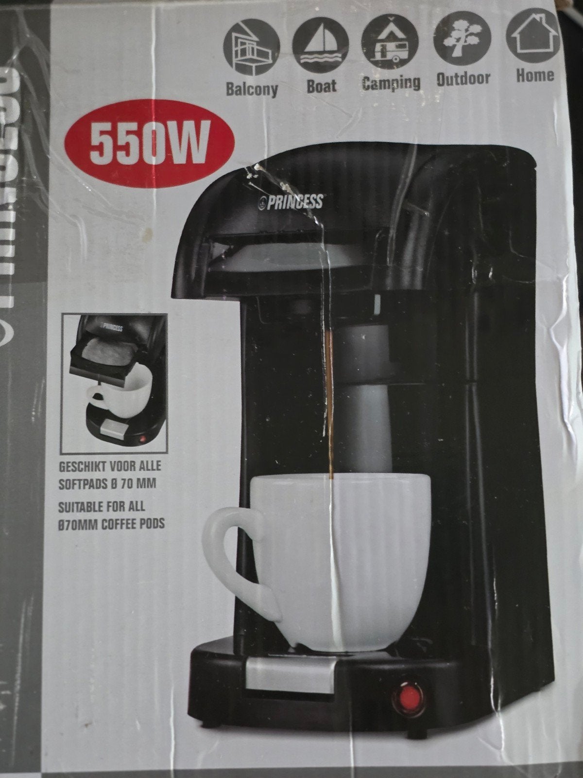 Princess Travel Pod Koffiezetapparaat 550W, Ophalen, Koffiepads en cups, Gebruikt, Koffiemachine