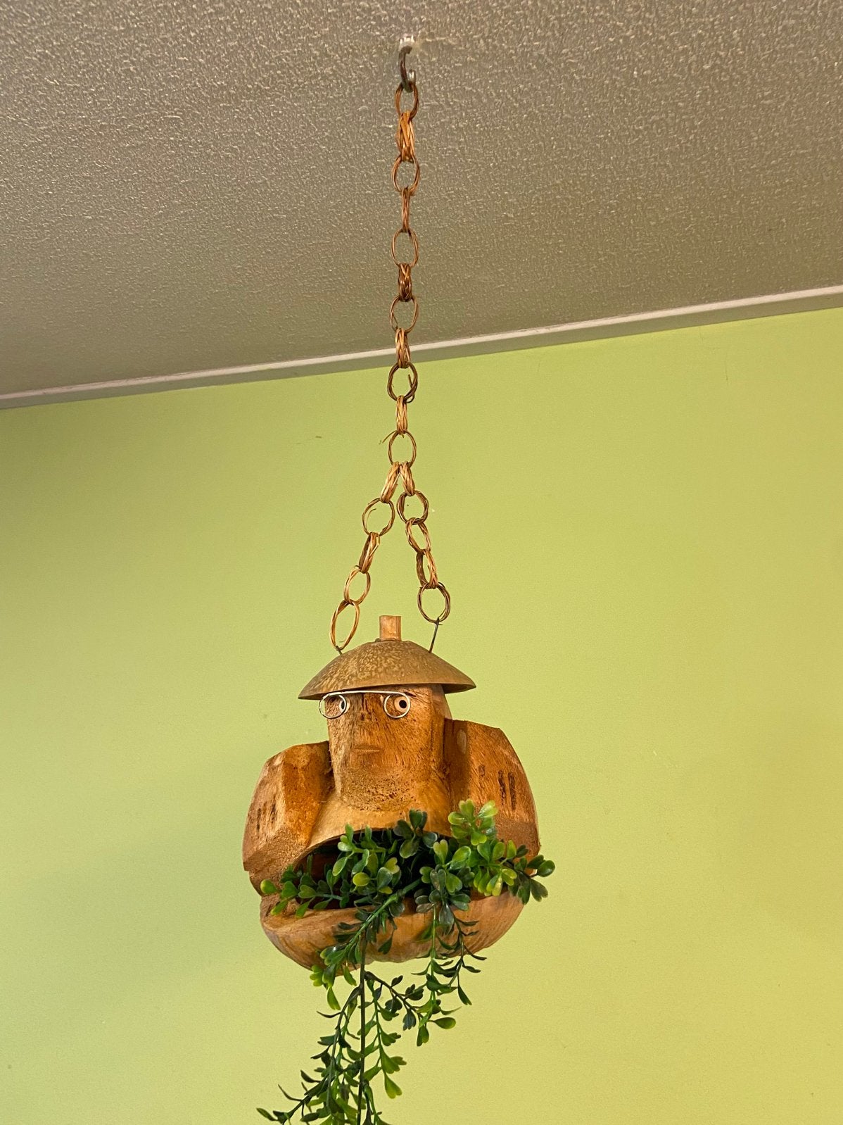 Vintage plantenhanger cocosnoot aapje jaren 60/70 retro pot, Overige materialen, Ophalen of Verzenden, Zo goed als nieuw, Nvt