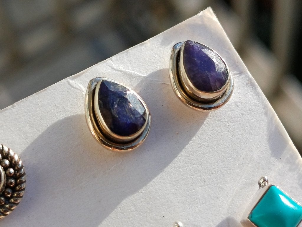 Vanoli 925 zilveren oorbellen oorknopjes met ruwe saffier, Daiva1973@hotmail.com, Vanoli, Blauw, Amsterdam
