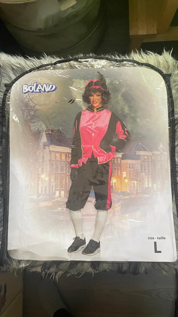 Pieten pak roze zwart maat L met witte kraag, Kleding | Dames, Carnavalskleding en Feestkleding, Carnaval, Maat 42/44 (L), Ophalen of Verzenden