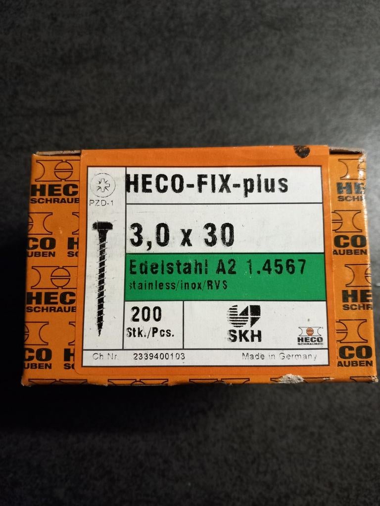 HECO-FIX-plus schroeven 3,0 x 30 RVS, Schroeven, Nieuw, Ophalen of Verzenden, Minder dan 50 mm
