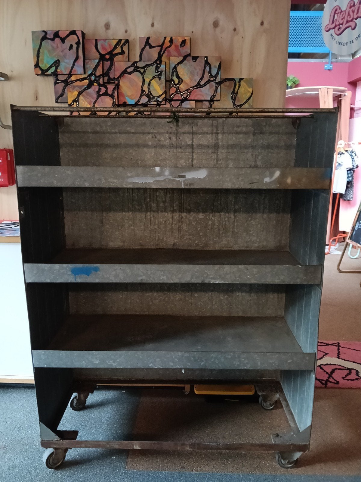 2x Robuuste metalen stellingkast op wielen - 120x54,5x159cm, Ophalen, Gebruikt