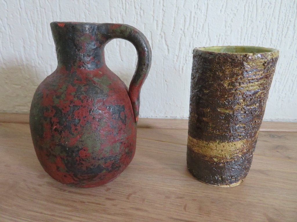 Aardewerk vaasjes Pieter Groeneveldt Jaren 50 Vintae, Ophalen of Verzenden, Zo goed als nieuw, Overige kleuren, Steen/keramiek
