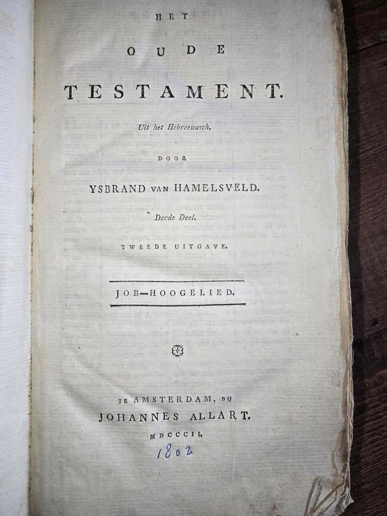 Hamelsveld 1802 oude testament (Job-Hooglied), Ophalen of Verzenden